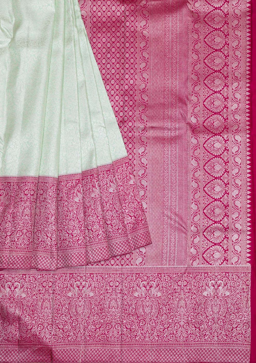 Pista Green Silver Zariwork Pure Silk Saree-Koskii