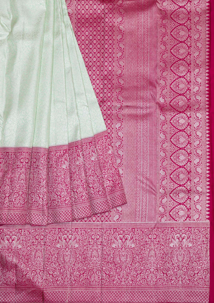 Pista Green Silver Zariwork Pure Silk Saree-Koskii