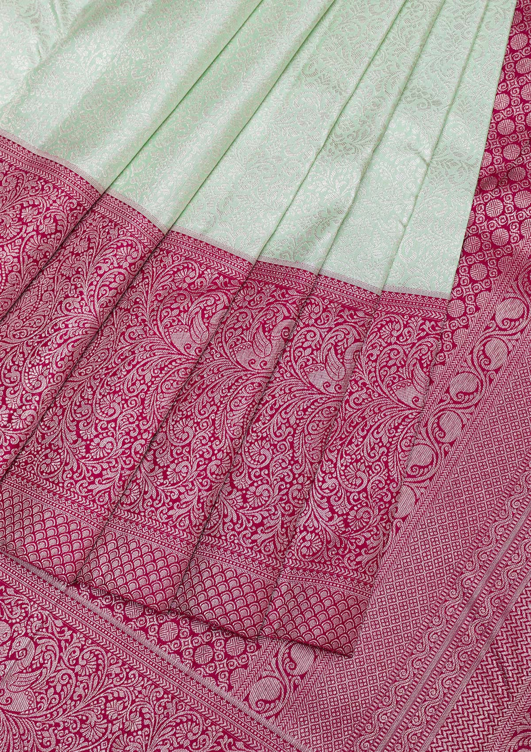 Pista Green Silver Zariwork Pure Silk Saree-Koskii