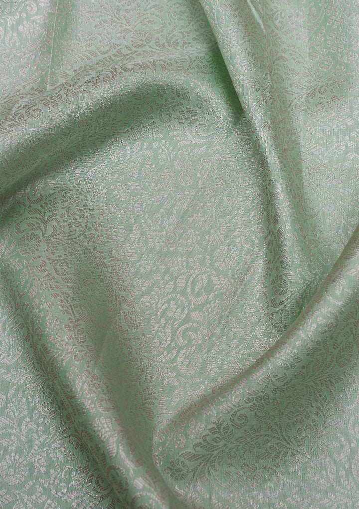 Pista Green Silver Zariwork Pure Silk Saree-Koskii