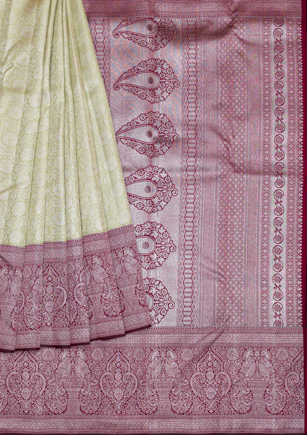 Pista Green Silver Zariwork Pure Silk Saree-Koskii