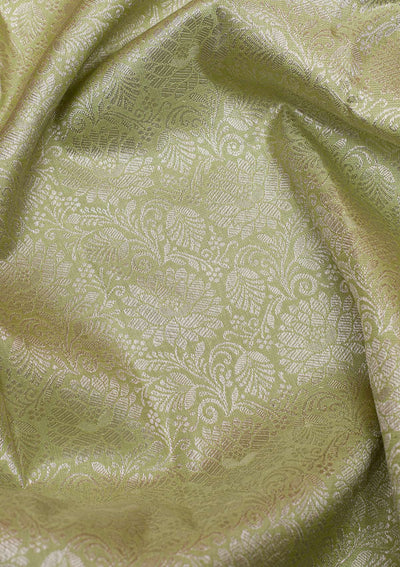 Pista Green Silver Zariwork Pure Silk Saree-Koskii
