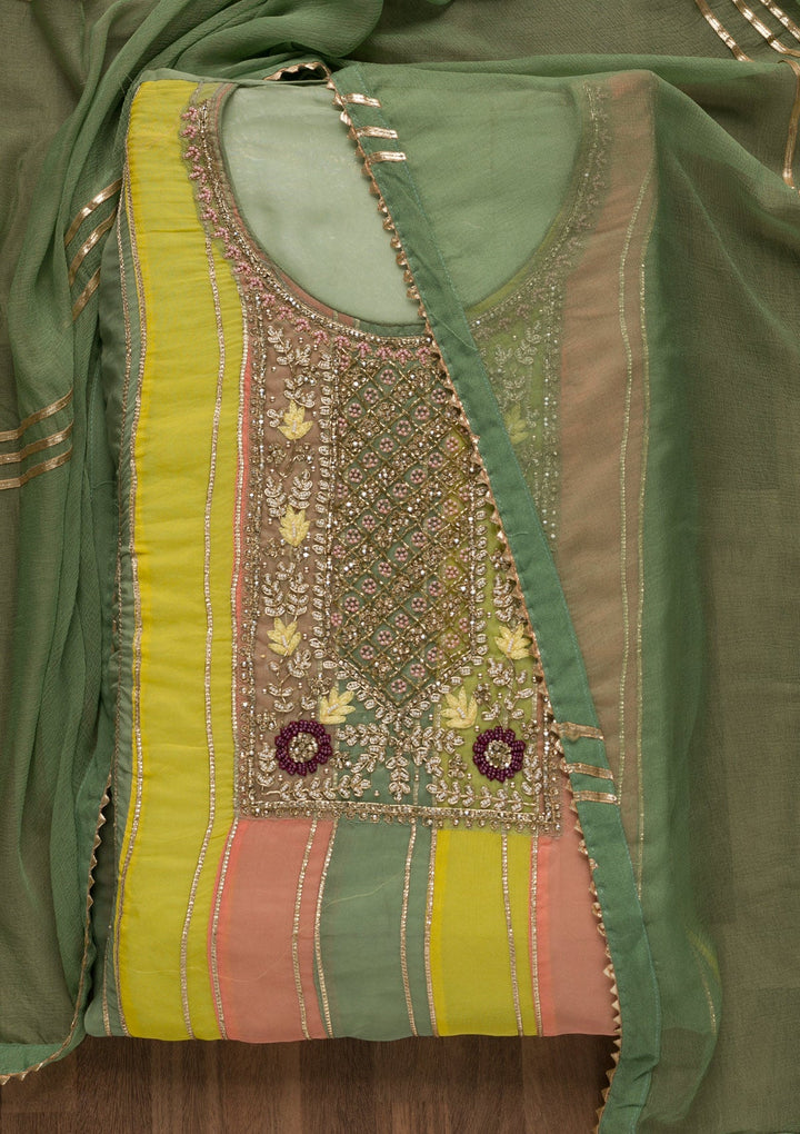 Pista Green Stonework Georgette Unstitched Salwar Suit-Koskii