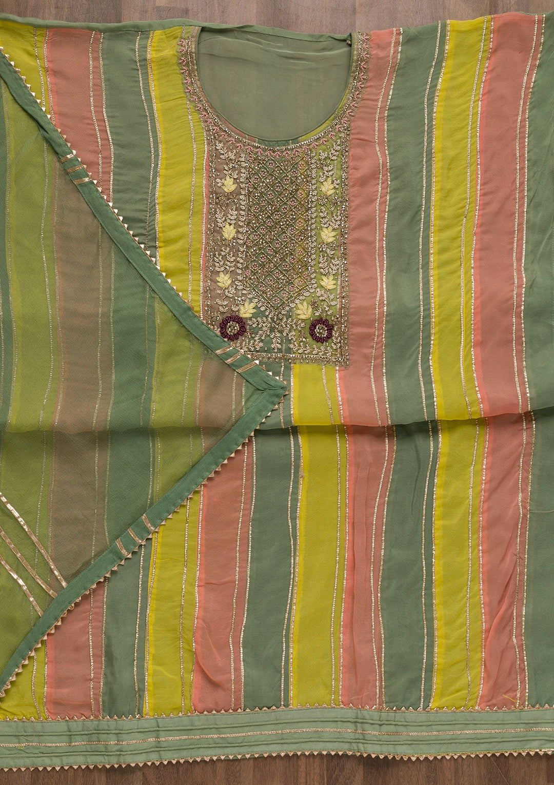 Pista Green Stonework Georgette Unstitched Salwar Suit-Koskii