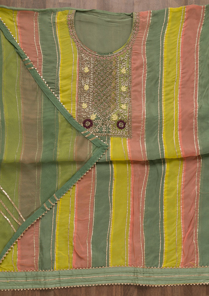 Pista Green Stonework Georgette Unstitched Salwar Suit-Koskii