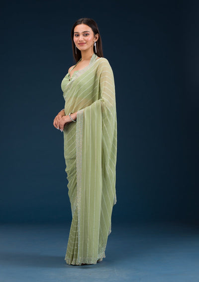 Pista Green Stonework Georgette Saree