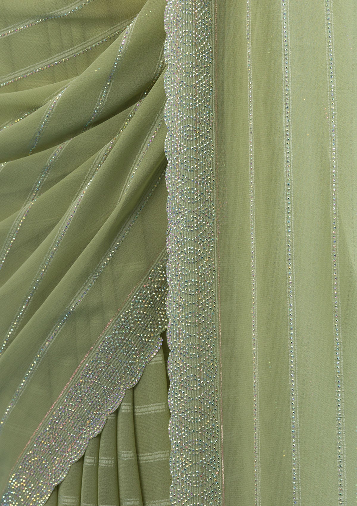 Pista Green Stonework Georgette Saree