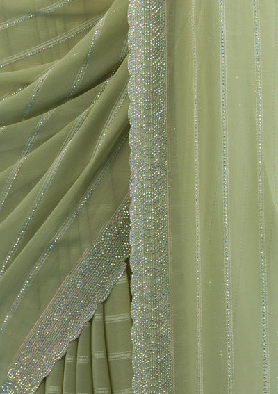 Pista Green Stonework Georgette Saree