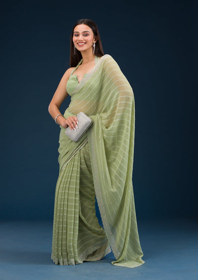Pista Green Stonework Georgette Saree-Koskii