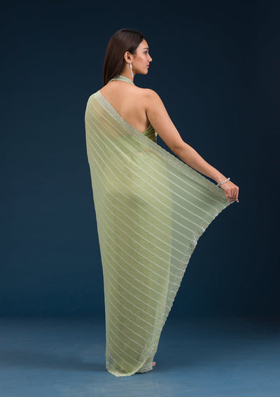 Pista Green Stonework Georgette Saree