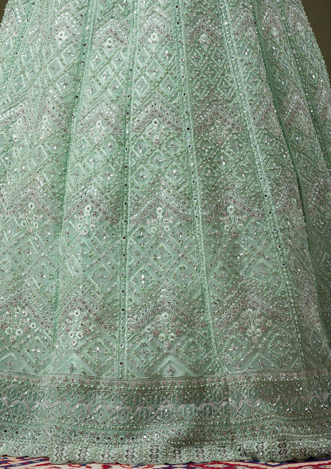 Pista Green Stonework Net Readymade Lehenga-Koskii