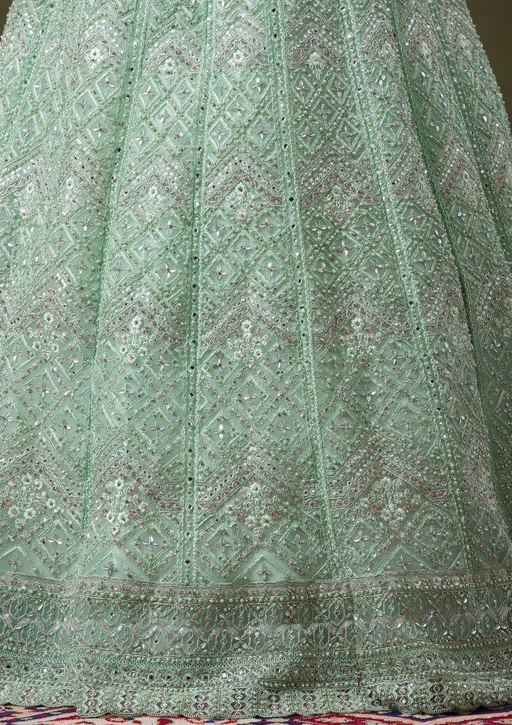 Pista Green Stonework Net Readymade Lehenga-Koskii