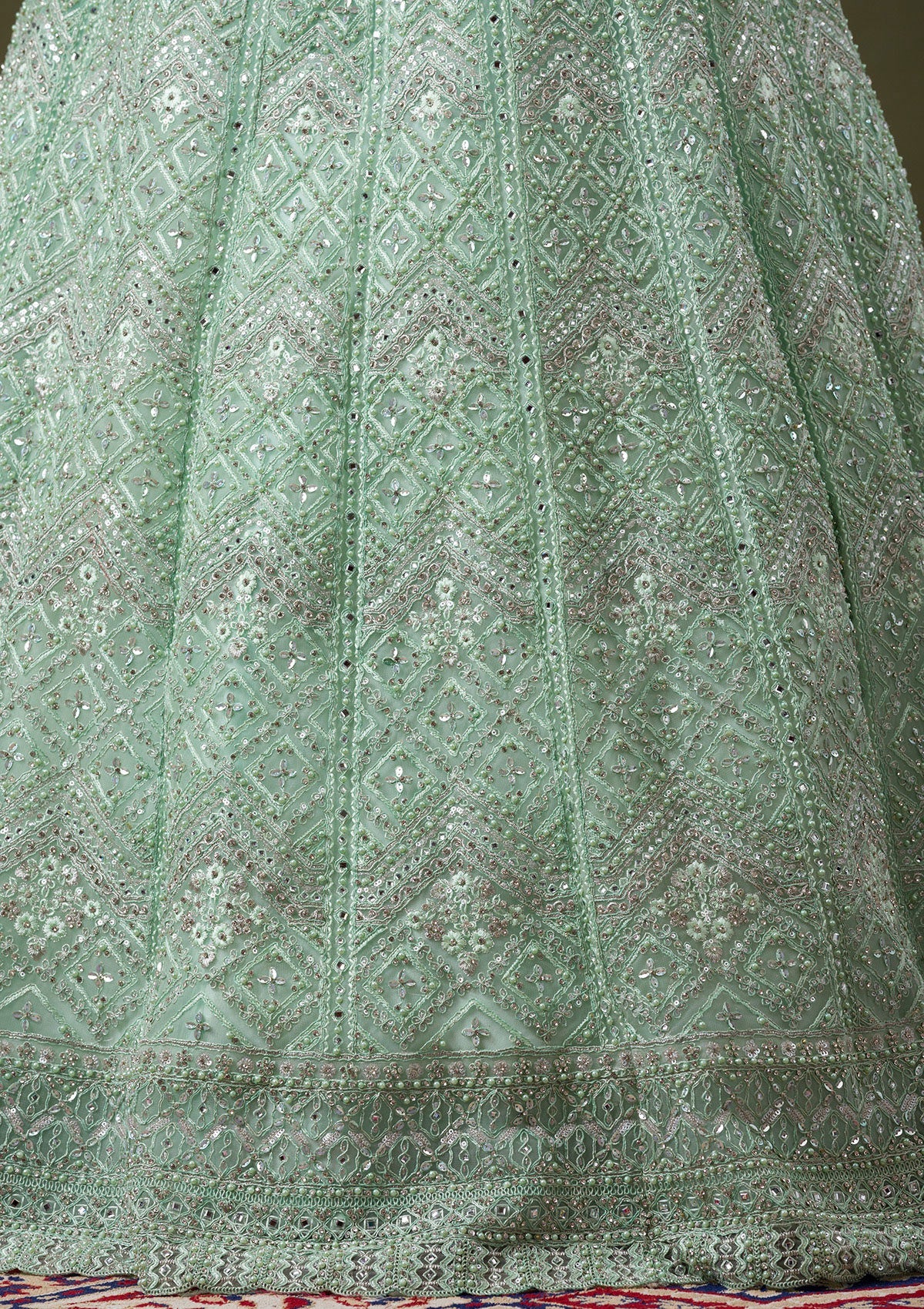 Pista Green Stonework Net Readymade Lehenga-Koskii