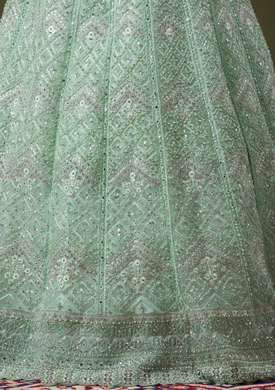 Pista Green Stonework Net Readymade Lehenga-Koskii