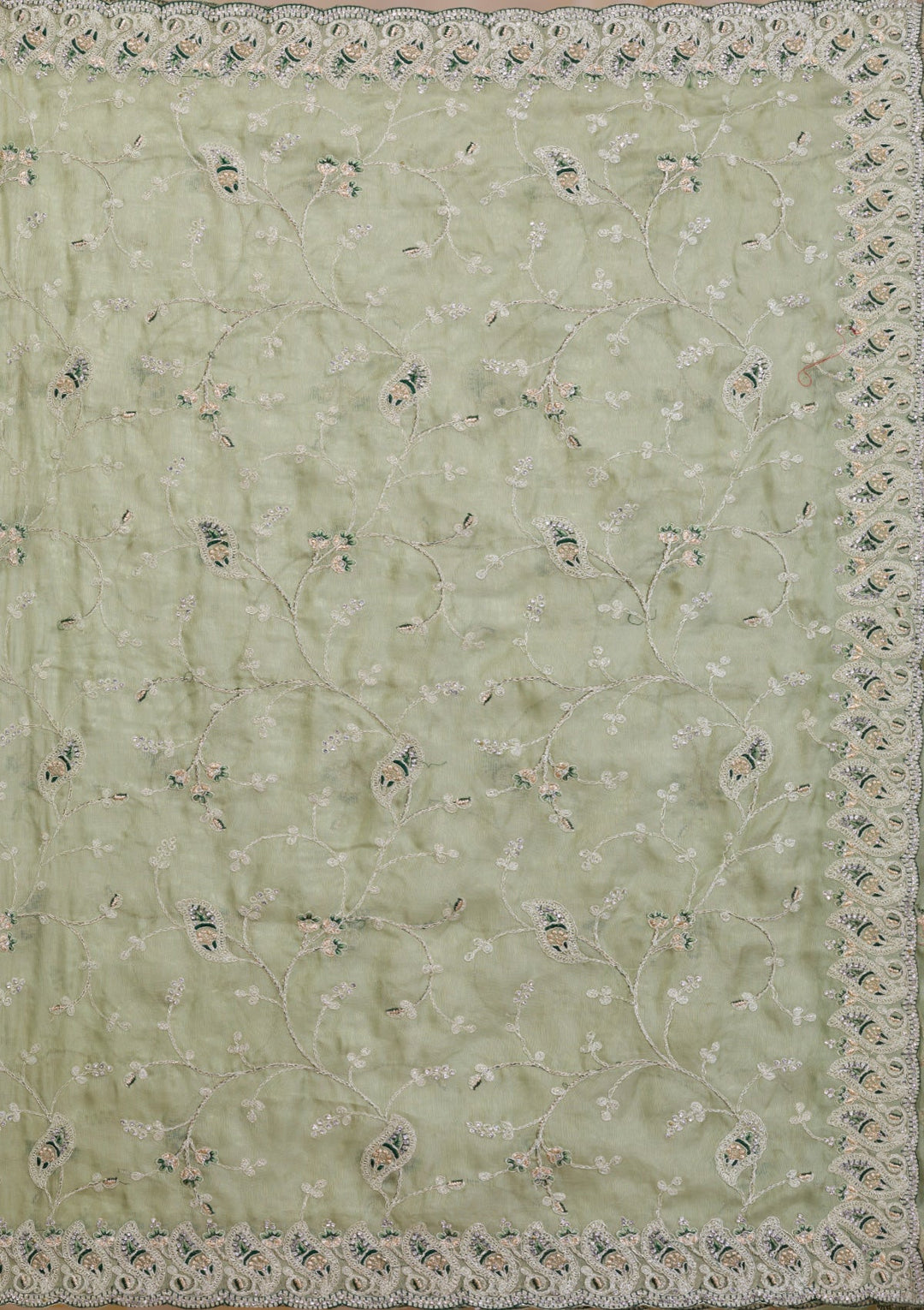 Pista Green Stonework Net Saree-Koskii