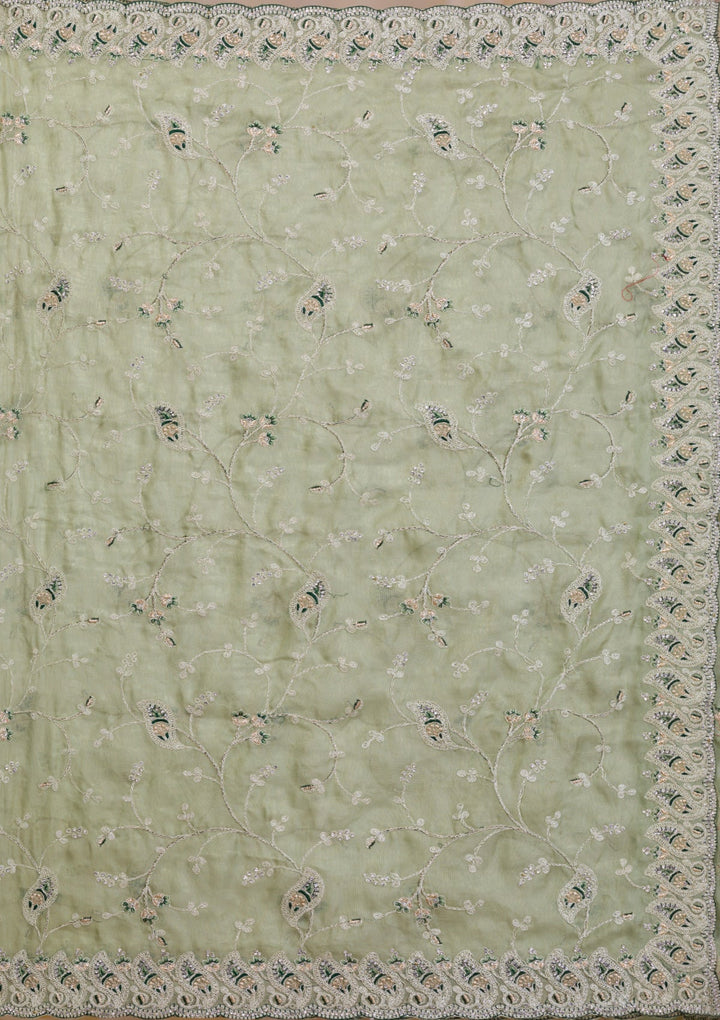 Pista Green Stonework Net Saree-Koskii