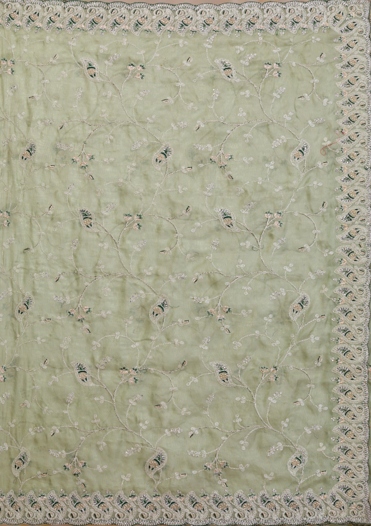 Pista Green Stonework Net Saree