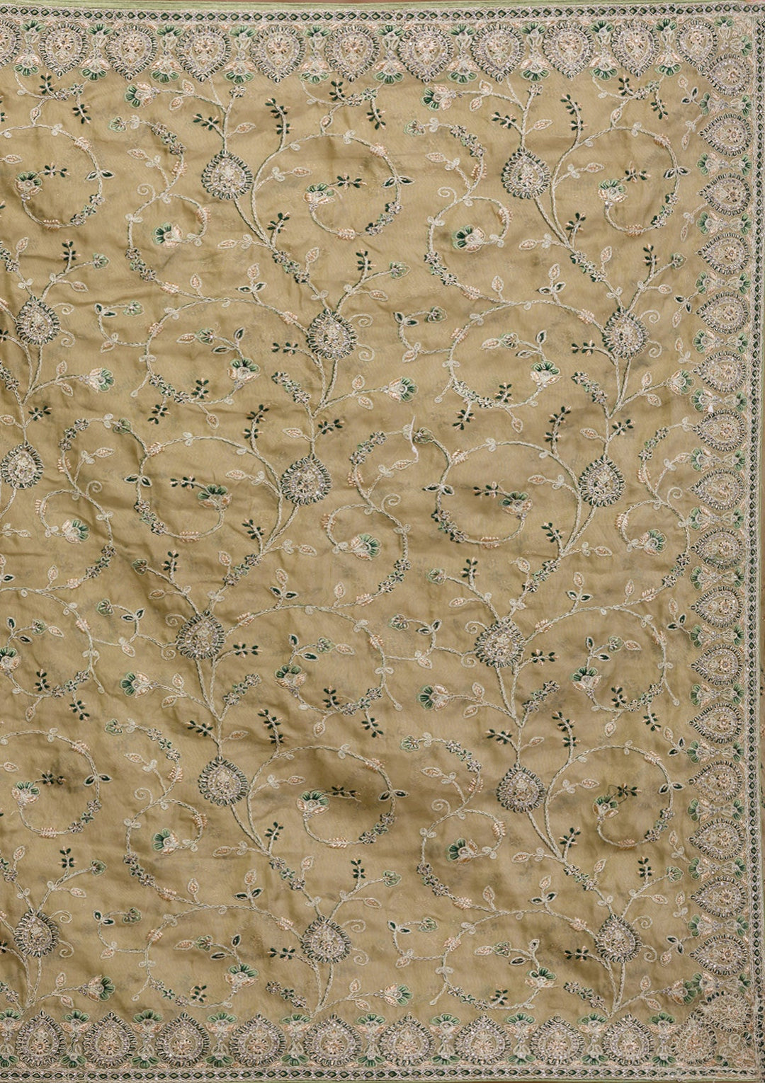 Pista Green Stonework Net Saree-Koskii