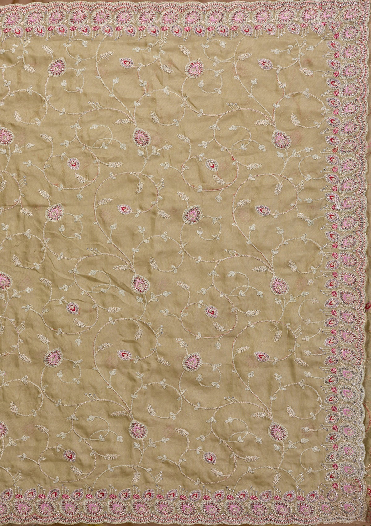Pista Green Stonework Net Saree-Koskii