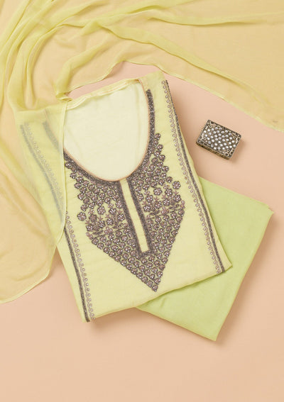 Pista Green Stonework Organza Unstitched Salwar Suit-Koskii