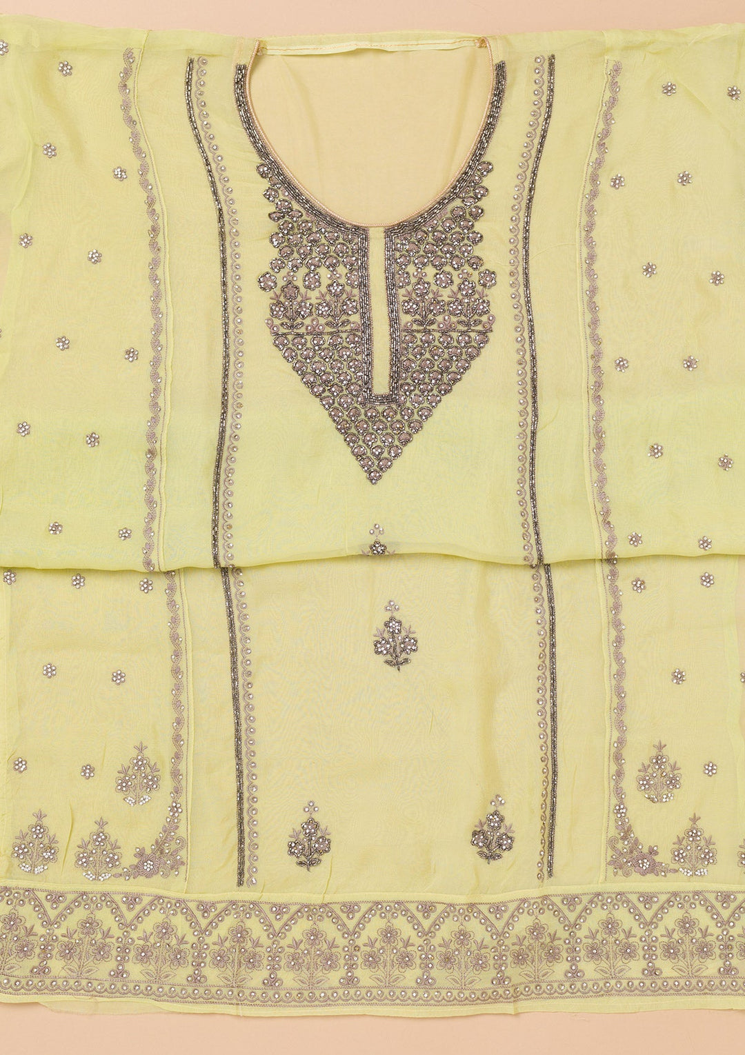 Pista Green Stonework Organza Unstitched Salwar Suit-Koskii