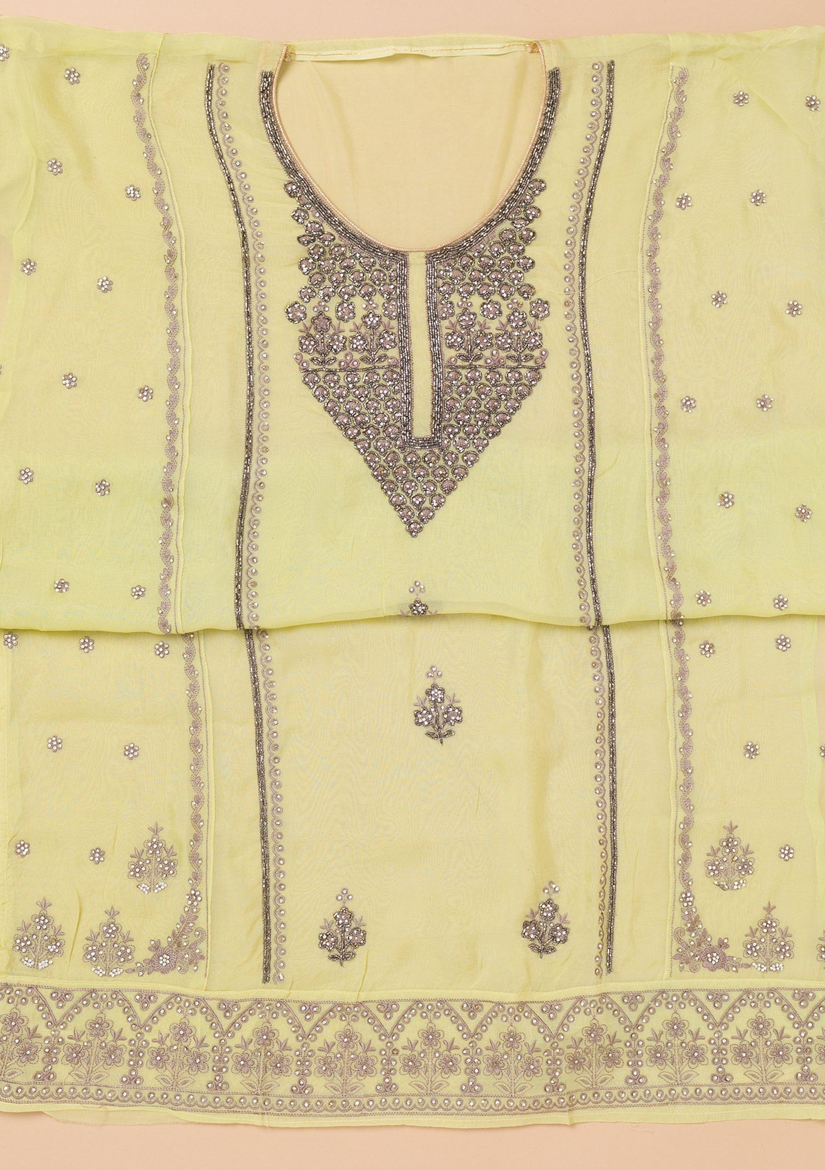 Pista Green Stonework Organza Unstitched Salwar Suit-Koskii