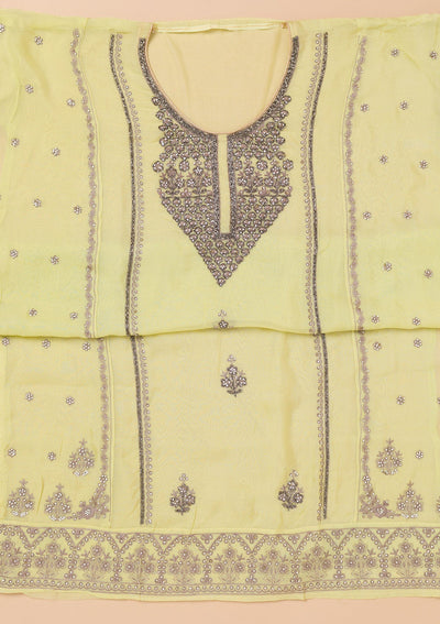 Pista Green Stonework Organza Unstitched Salwar Suit-Koskii