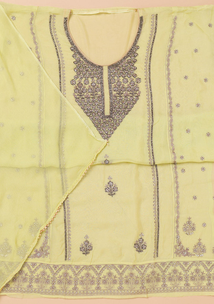 Pista Green Stonework Organza Unstitched Salwar Suit-Koskii