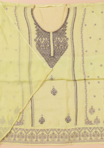 Pista Green Stonework Organza Unstitched Salwar Suit-Koskii