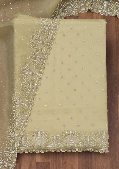 Pista Green Stonework Organza Unstitched Salwar Suit-Koskii