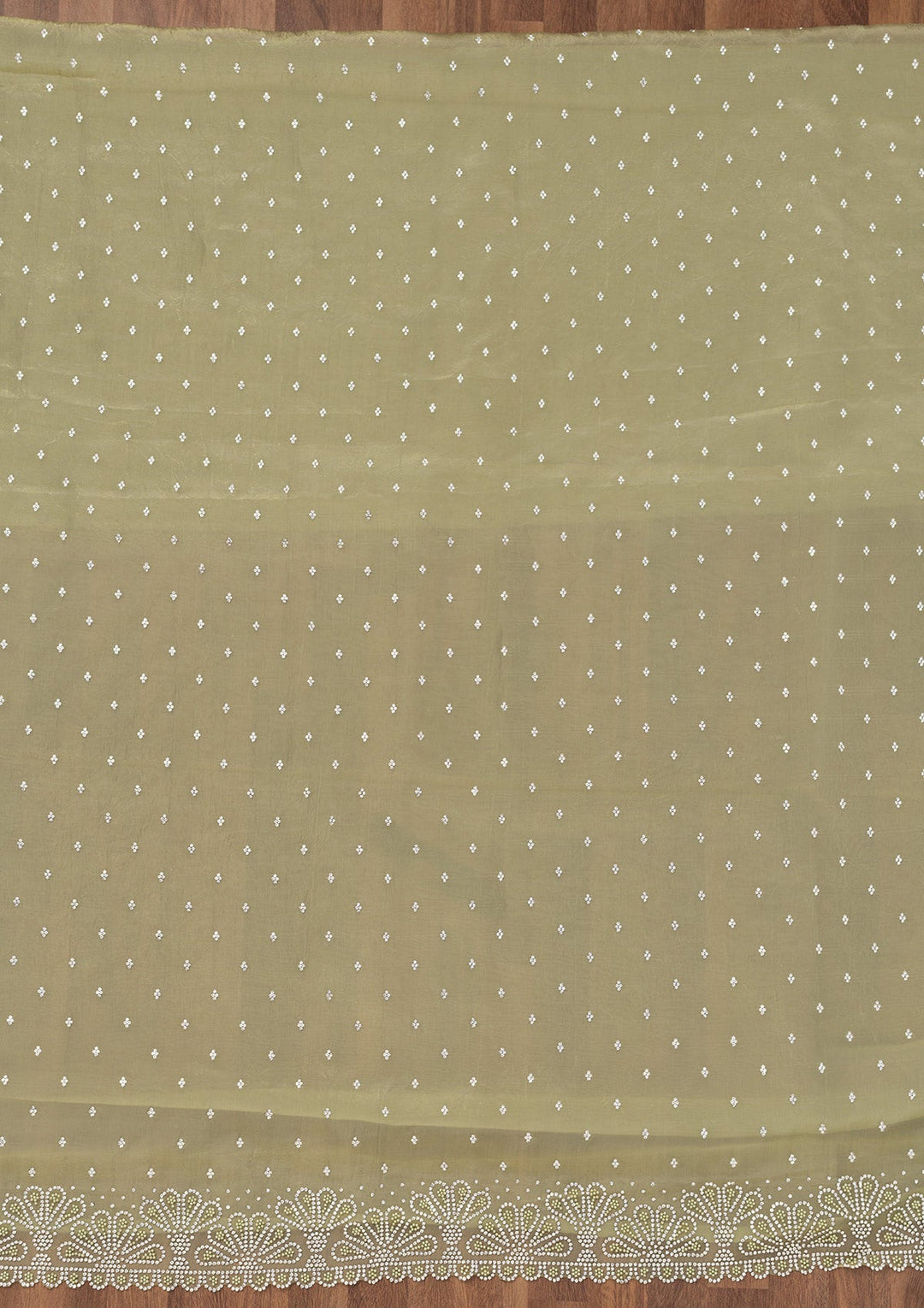 Pista Green Stonework Organza Unstitched Salwar Suit-Koskii