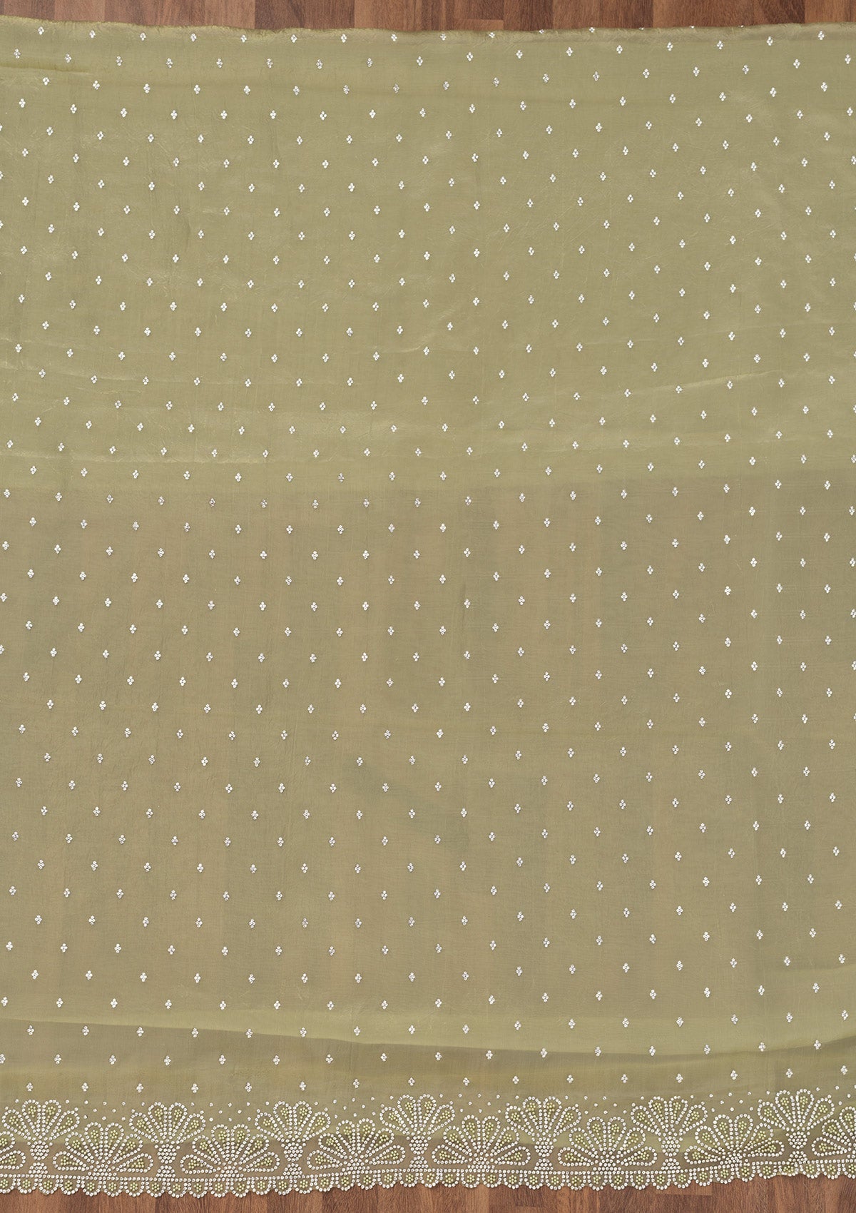 Pista Green Stonework Organza Unstitched Salwar Suit-Koskii