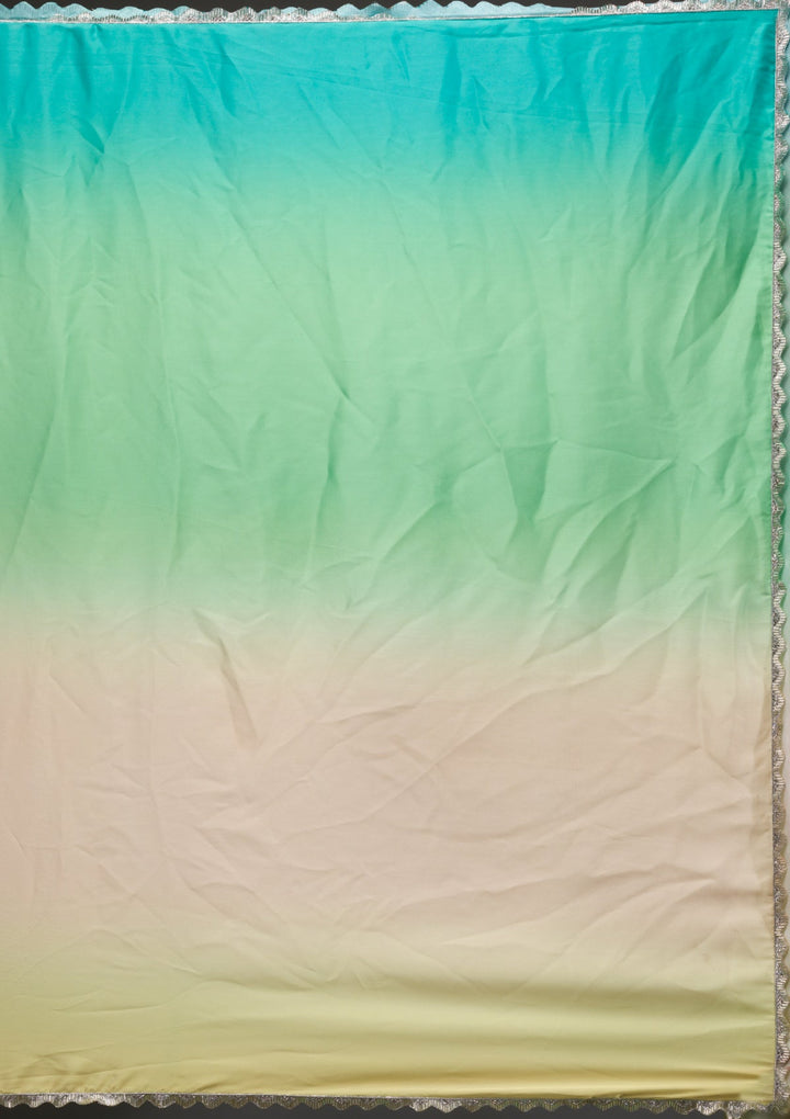 Pista Green Stonework Satin Saree-Koskii
