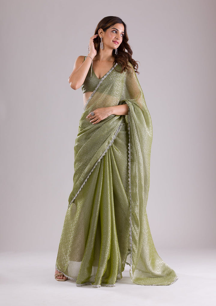 Pista Green Chikankari Georgette Designer Saree-Koskii