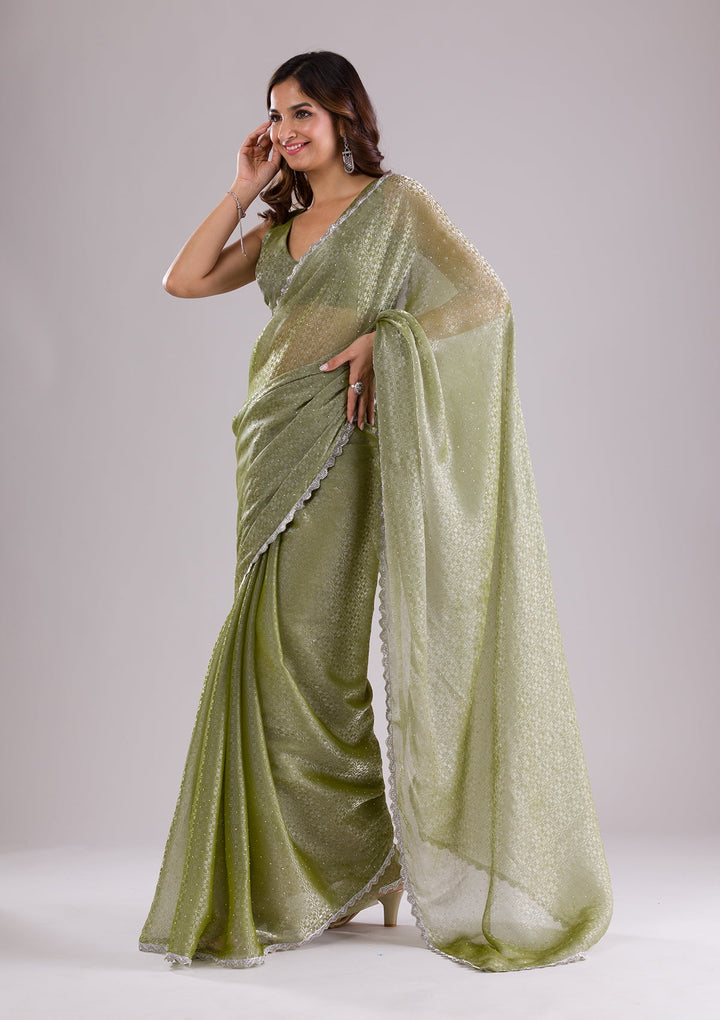 Pista Green Chikankari Georgette Designer Saree-Koskii