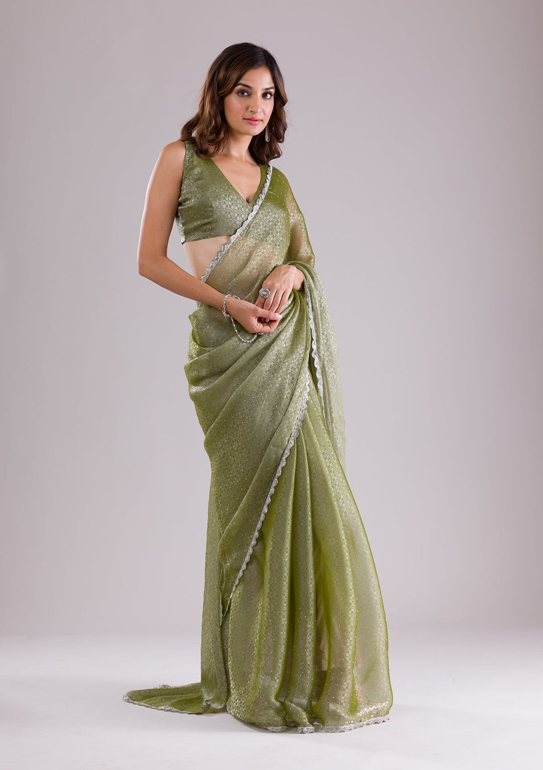 Pista Green Chikankari Georgette Designer Saree-Koskii