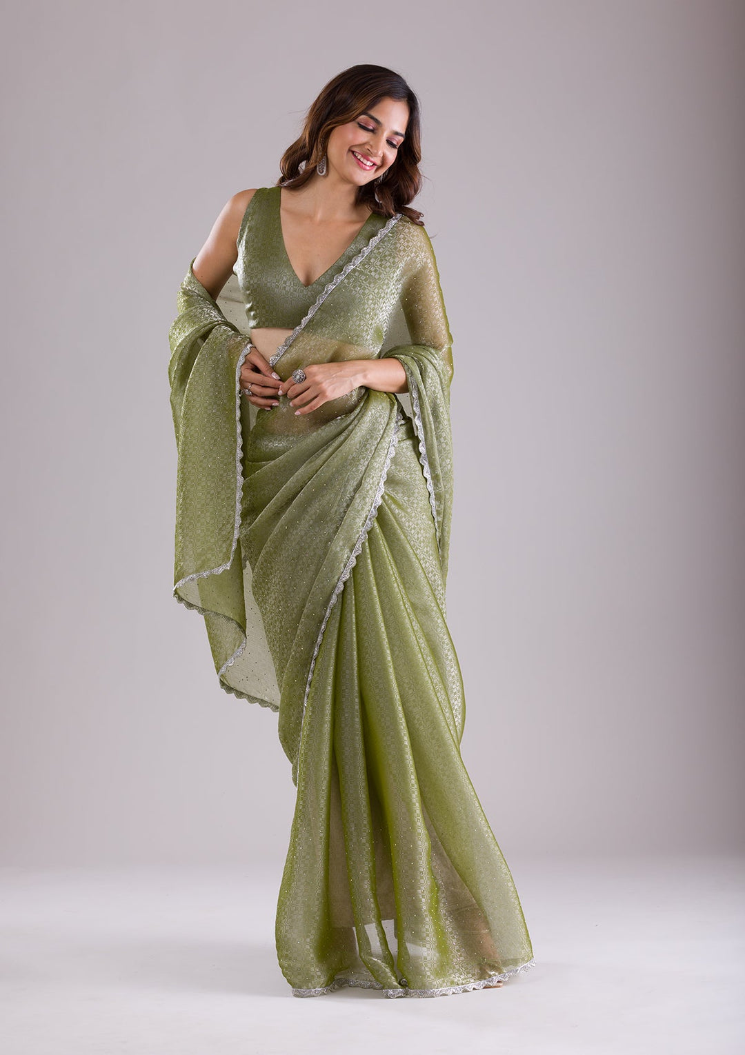 Pista Green Chikankari Georgette Designer Saree-Koskii
