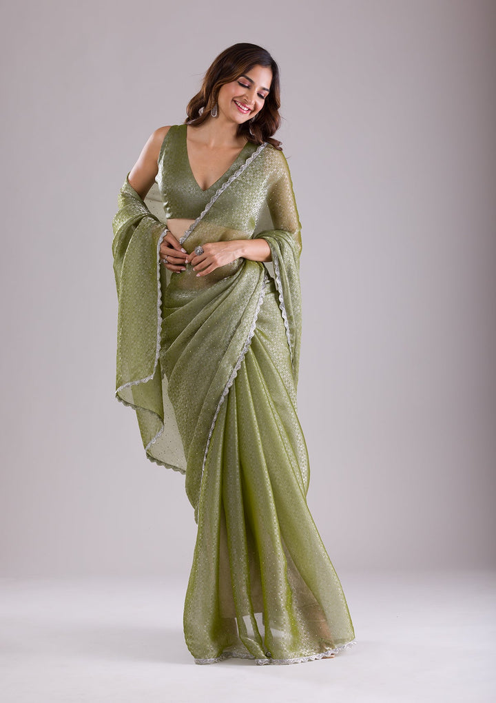 Pista Green Chikankari Georgette Designer Saree-Koskii