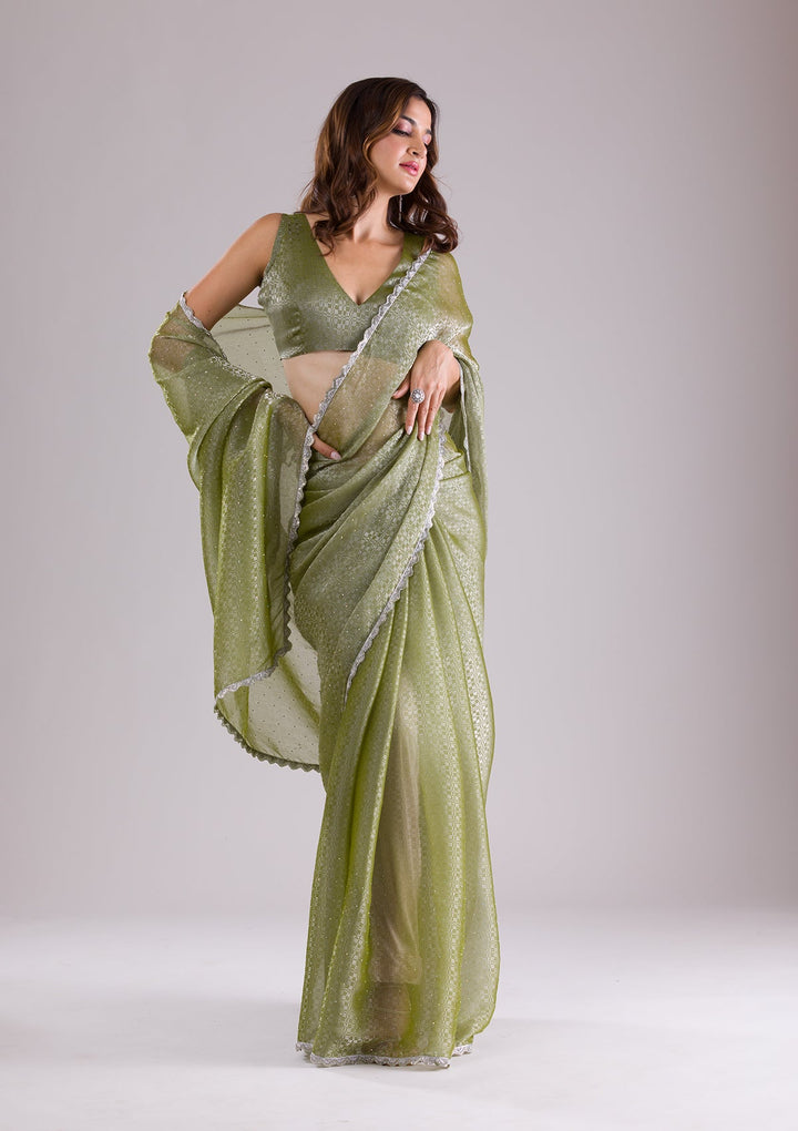 Grey Stonework Shimmer Designer Saree-Koskii