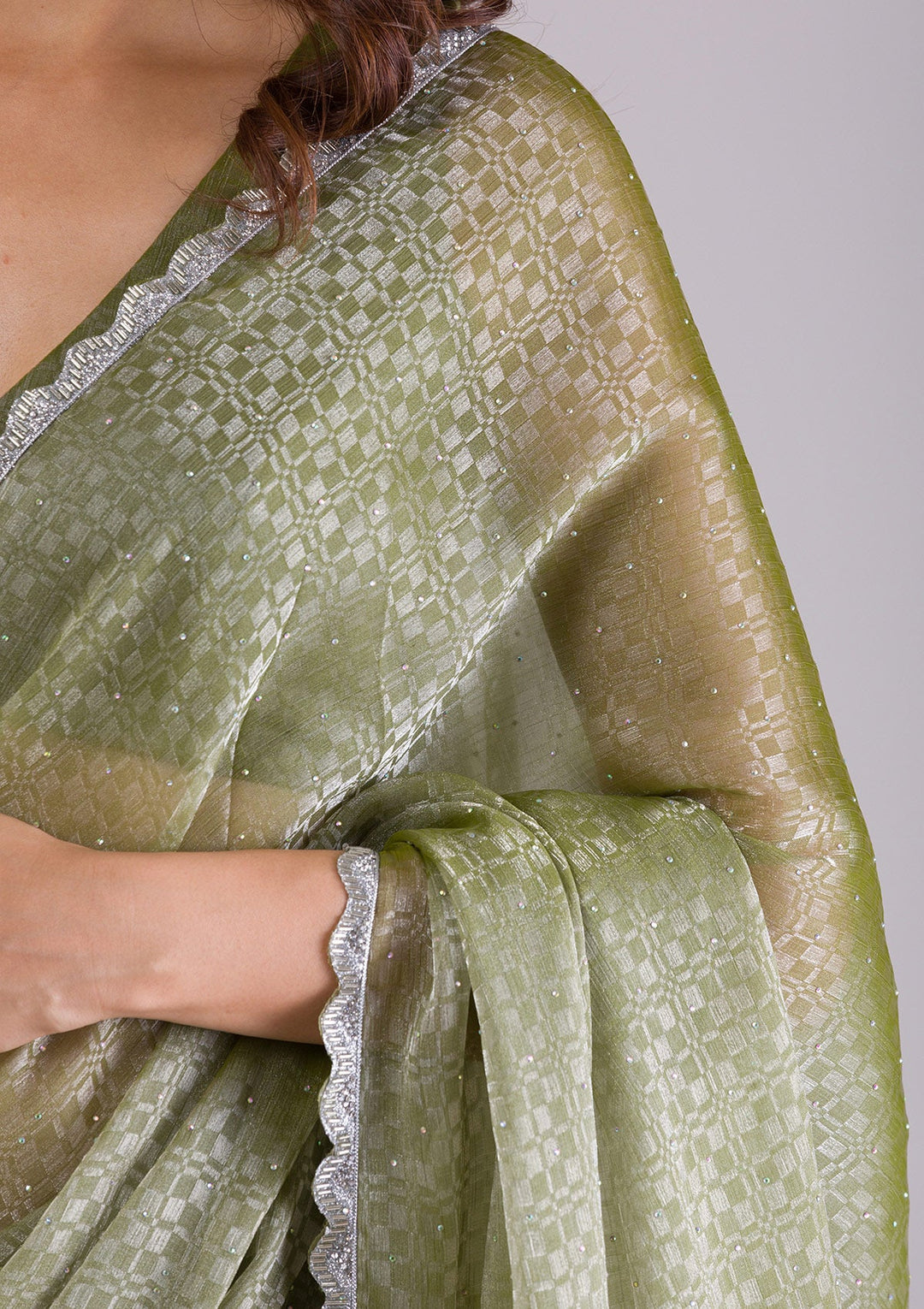 Pista Green Chikankari Georgette Designer Saree-Koskii
