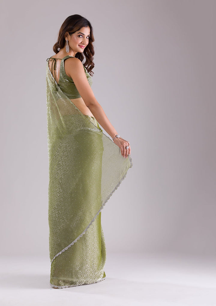 Pista Green Chikankari Georgette Designer Saree-Koskii