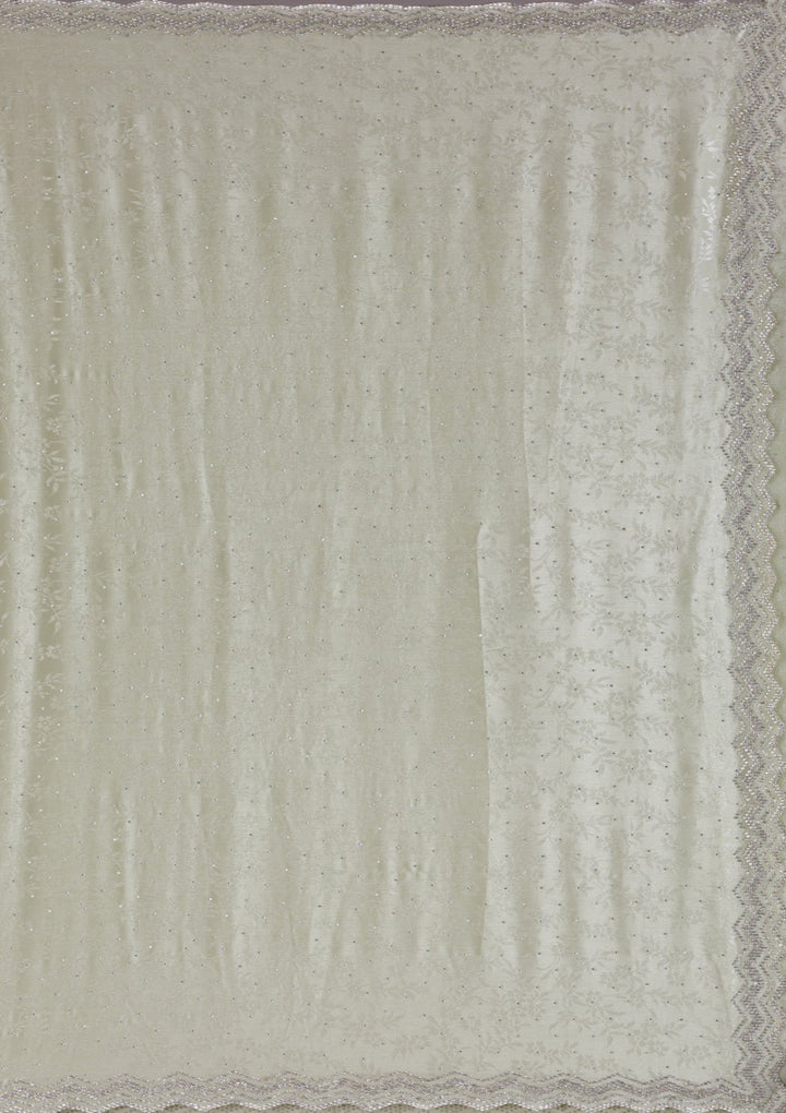 Pista Green Stonework Semi Crepe Saree-Koskii