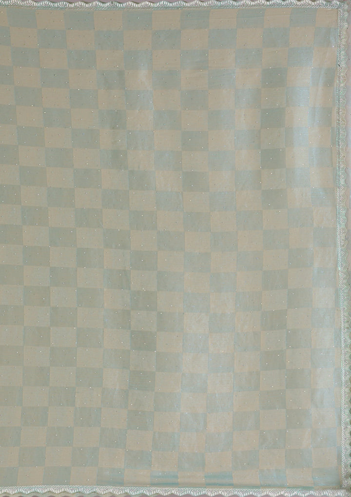 Pista Green Stonework Semi Crepe Saree-Koskii