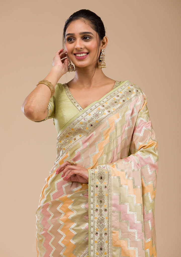 Pista Green Stonework Soft Silk Saree