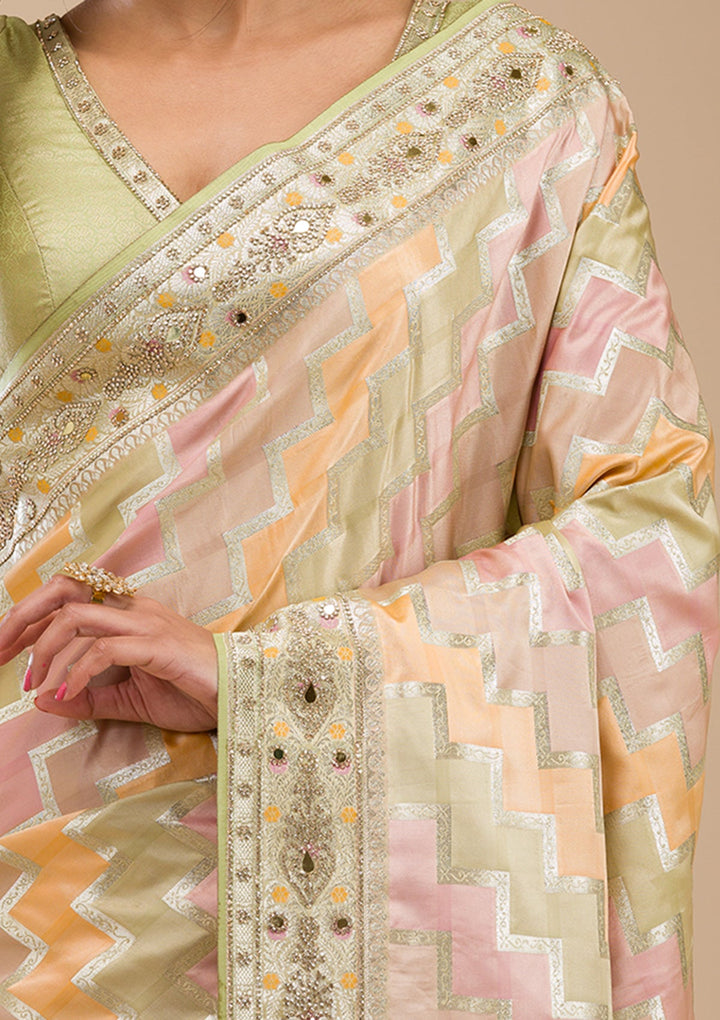 Pista Green Stonework Soft Silk Saree