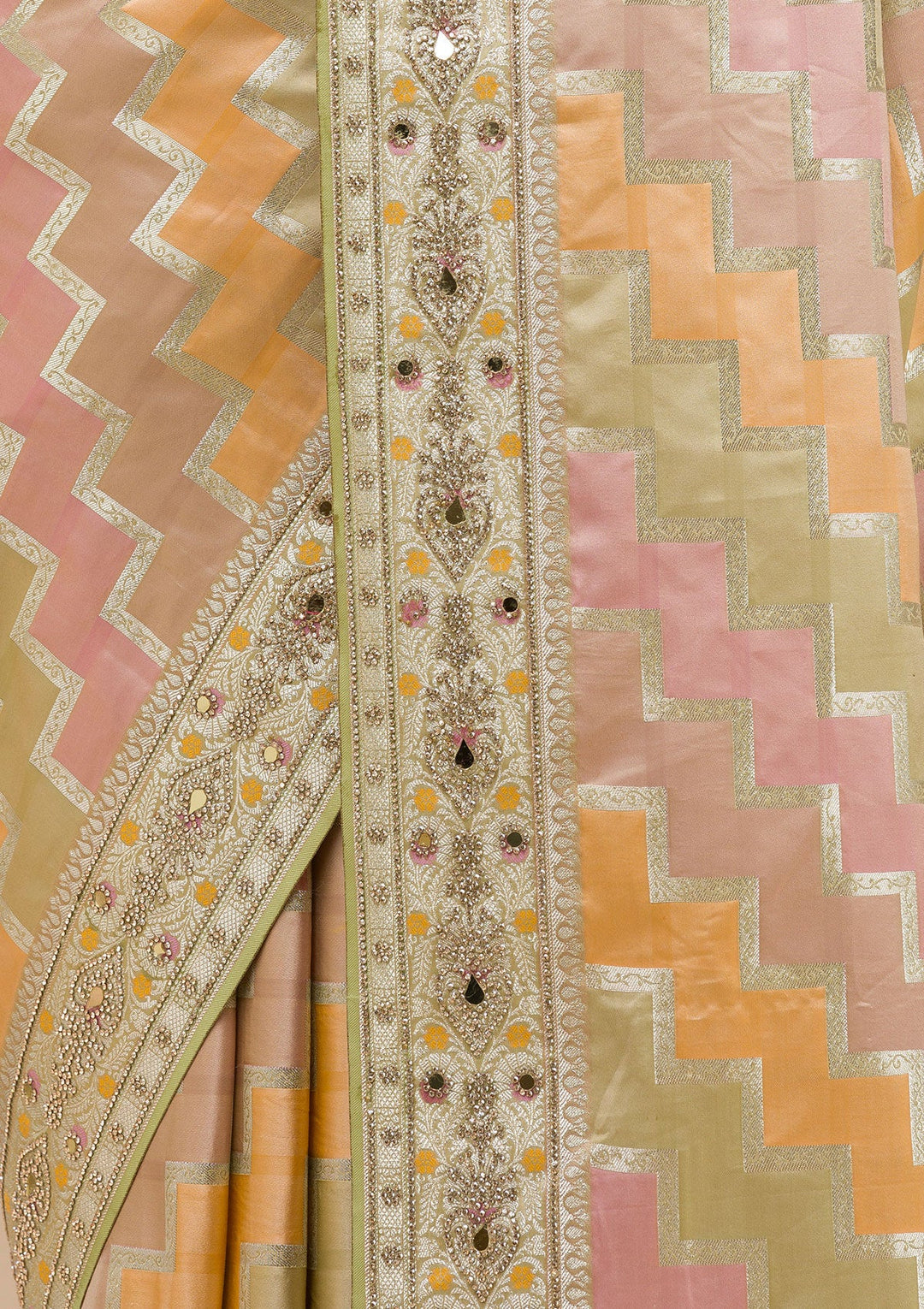 Pista Green Stonework Soft Silk Saree