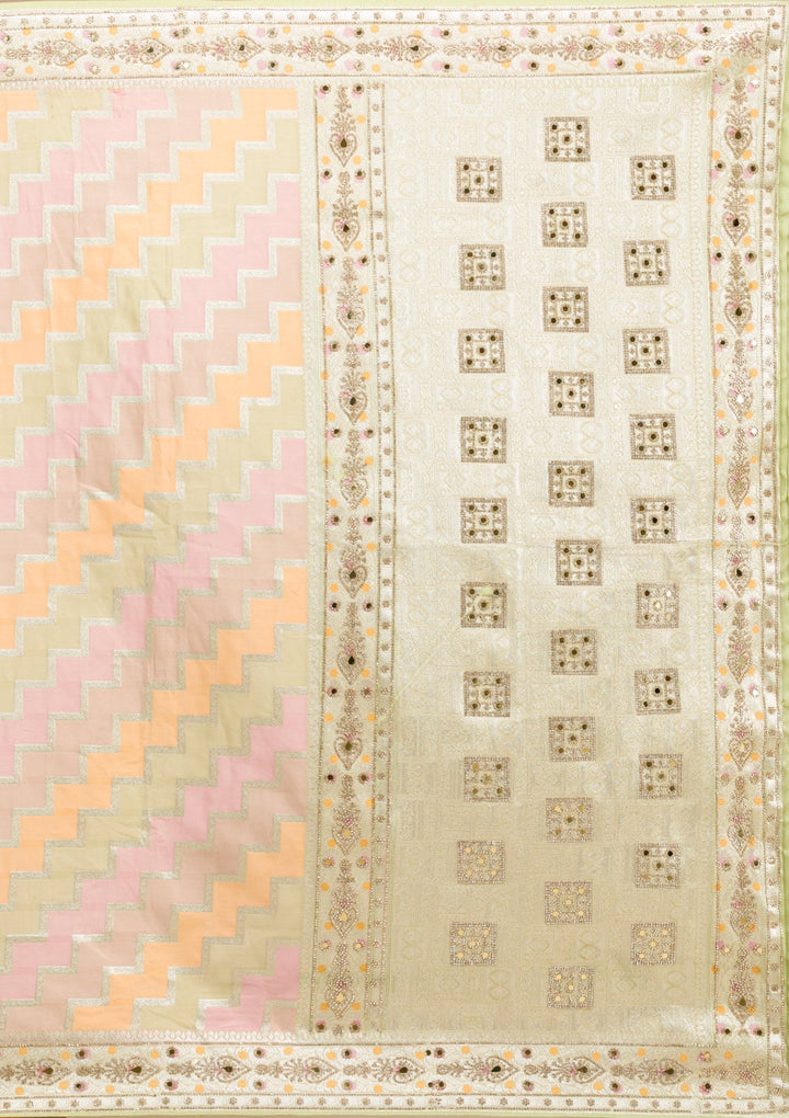 Pista Green Stonework Soft Silk Saree