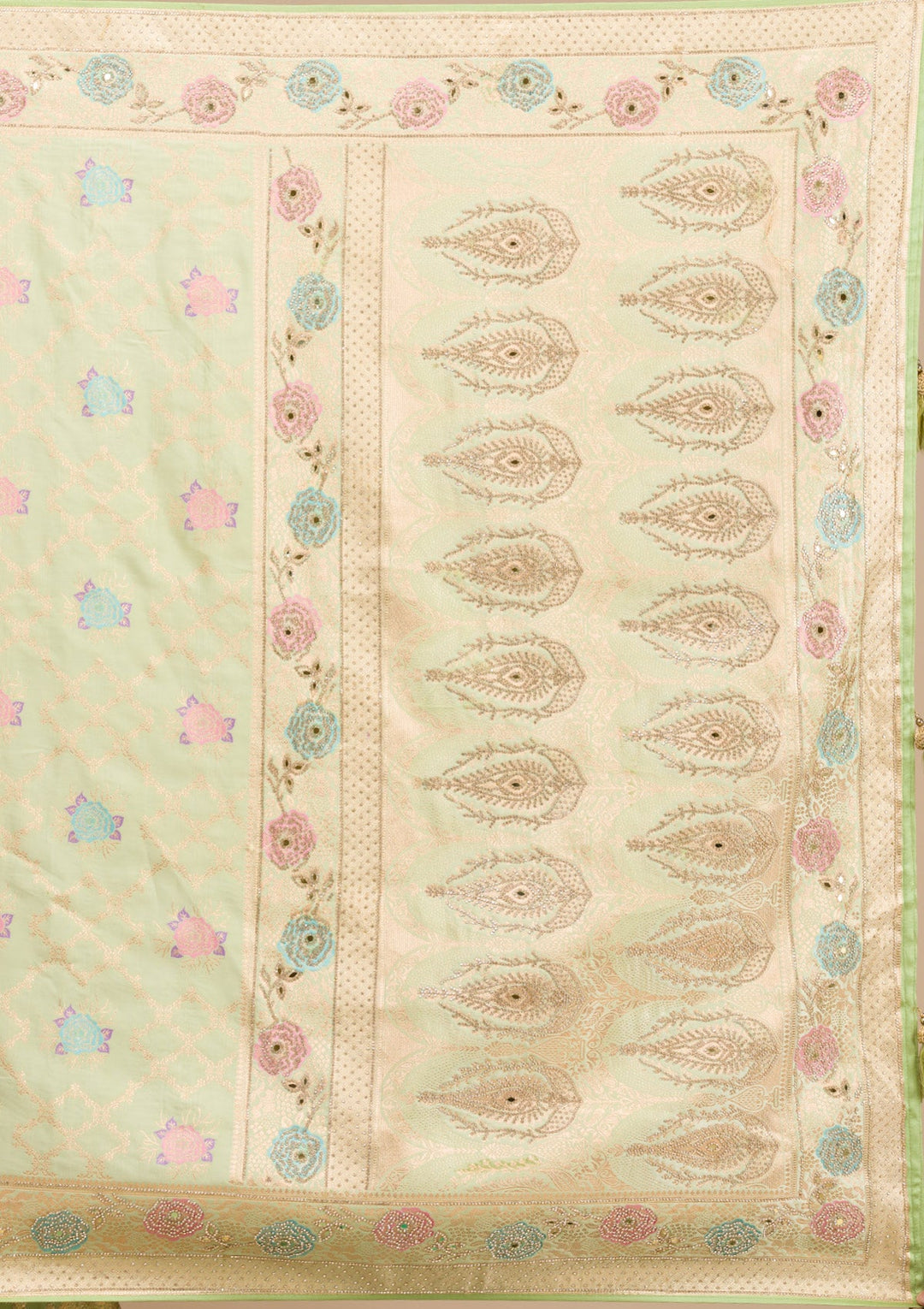 Pista Green Stonework Soft Silk Saree