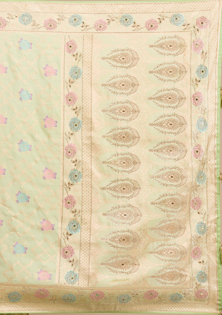 Pista Green Stonework Soft Silk Saree