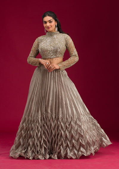 Pista Green Stonework Tissue Readymade Lehenga